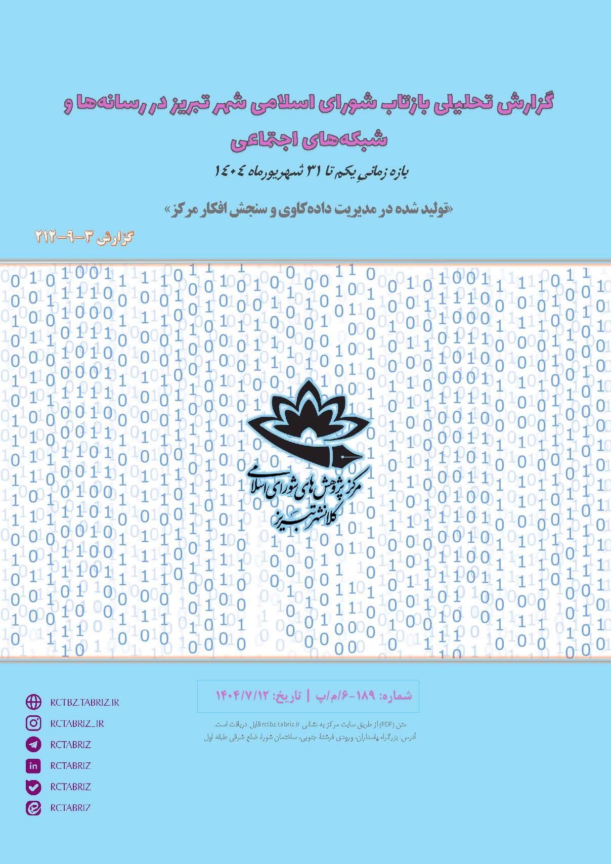 گزارش تحلیلی بازتاب شورای اسلامی شهر تبریز در رسانه‌ها و شبکه‌های اجتماعی؛ بازه زمانیِ یکم تا ۳۱ شهریورماه ۱۴۰۴